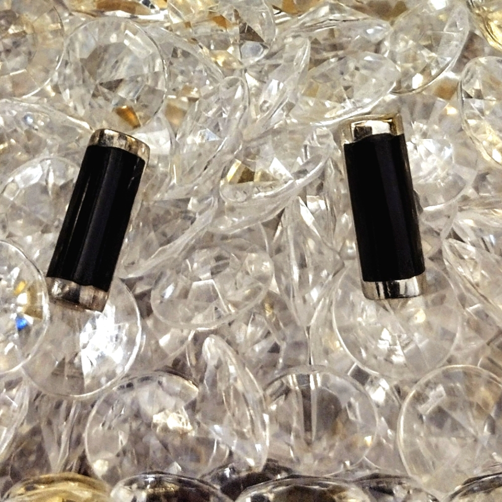 925 Sterling Silver Rectangle Black Earrings